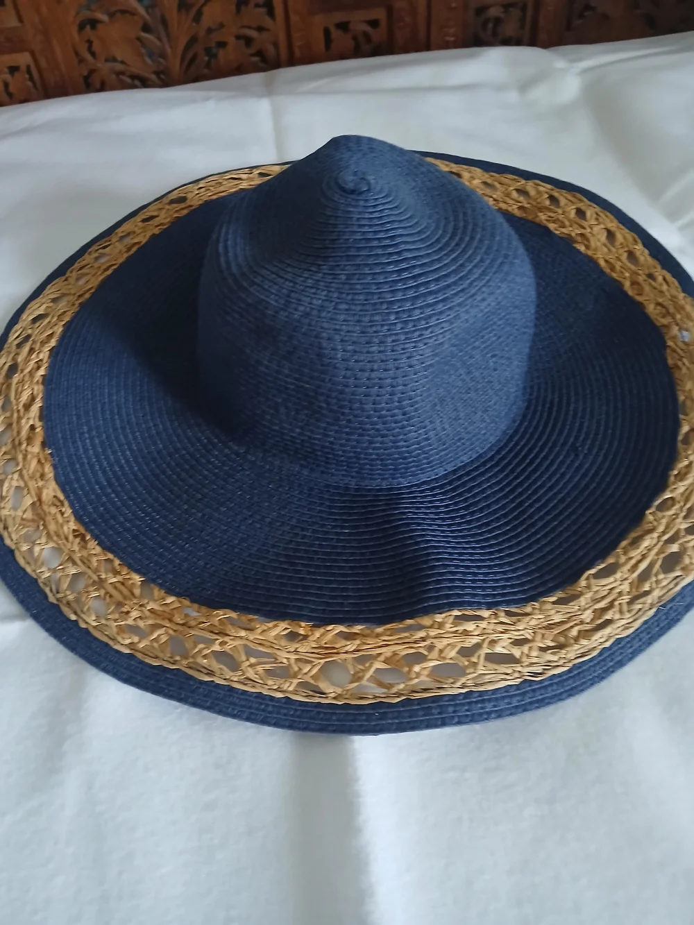 D&Y Navy Wide-Brim Straw Accent Sun Hat